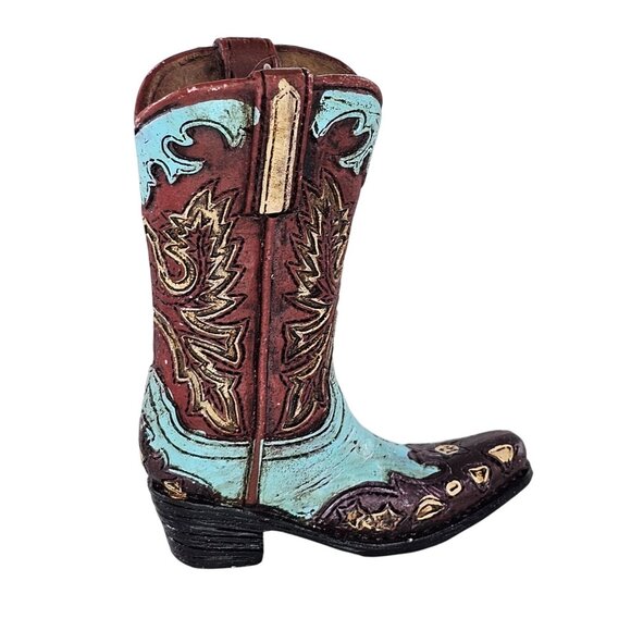 Miniature Cowboy Boot Figurine Red & Blue Western Decor Ornament - Picture 1 of 8